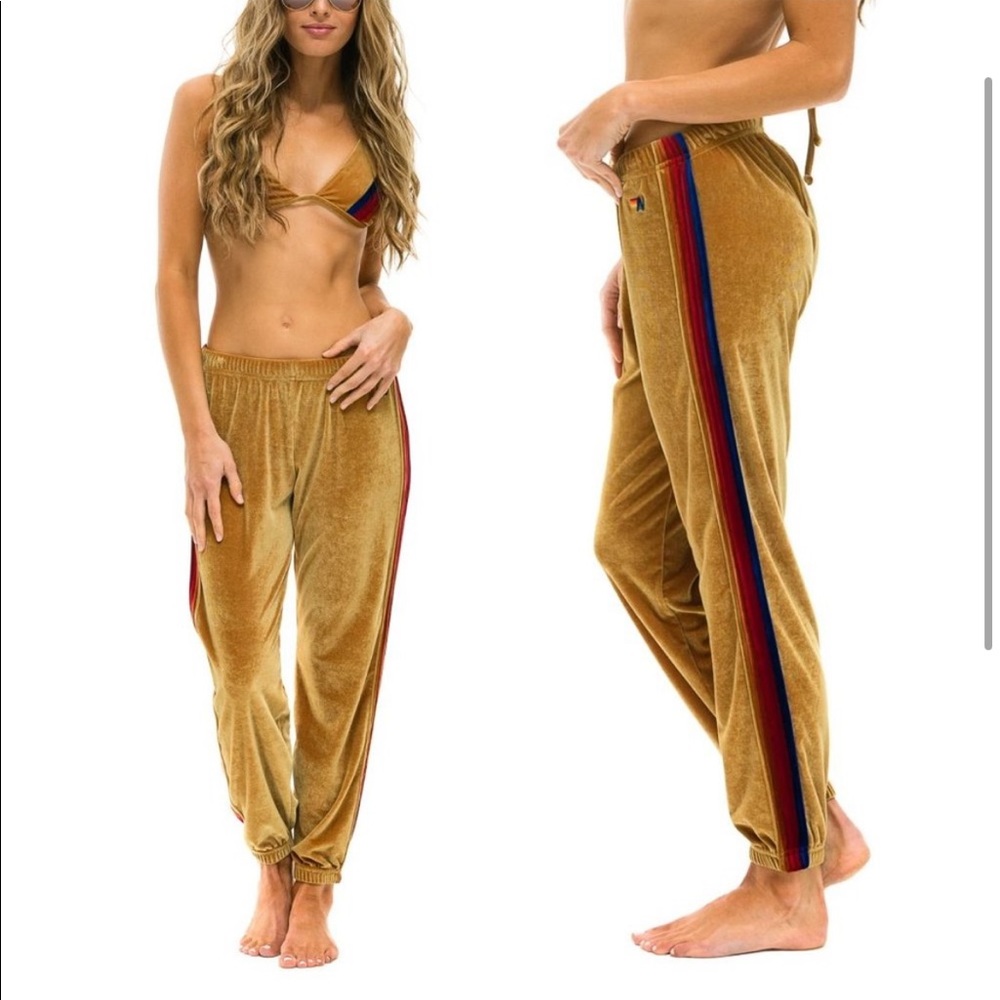 Aviator Nation gold velour/velvet sweatpant